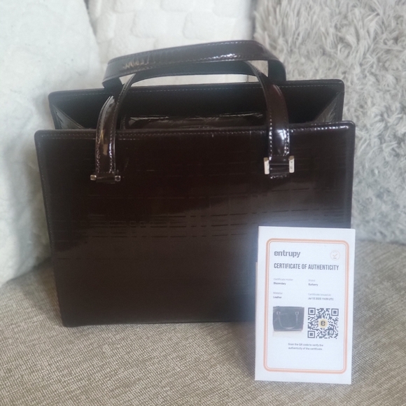 BURBERRY Check Pattern HandBag Dark Brown Enamel..w/COA. - Picture 14 of 14